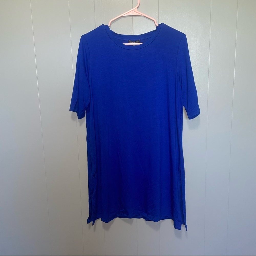 Eileen Fisher Short Sleeve Round Neck Tencel Royal Blue Tunic Medium New - Picture 2 of 8